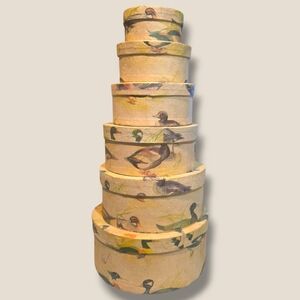 Set of Stacked Decorative Nesting Duck Print Storage Boxes - Cream